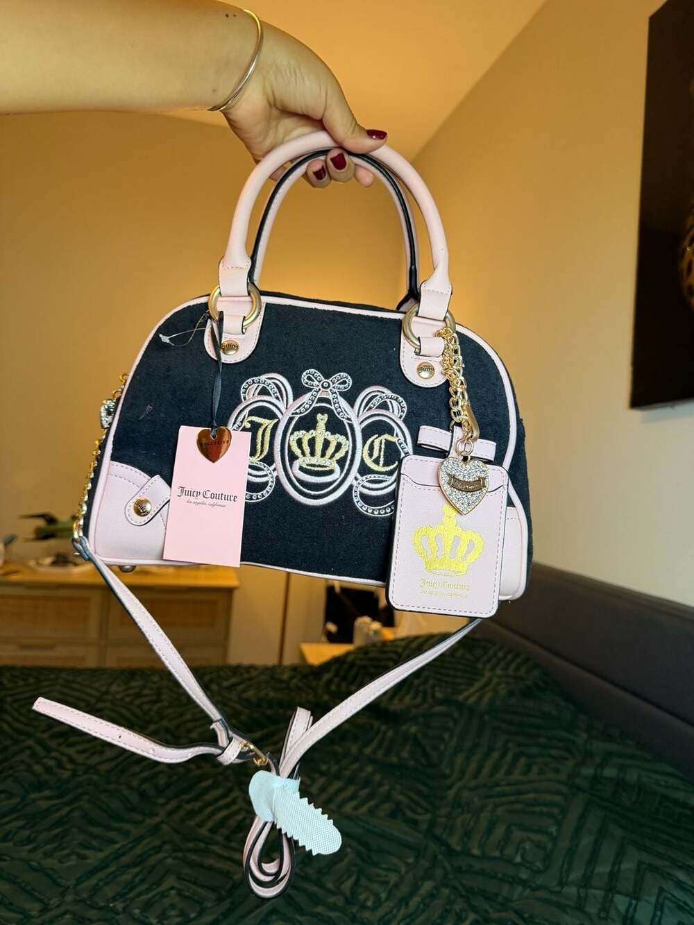 Juicy Couture Lovers Club Bowler Bag Liquorice Pink Diamond